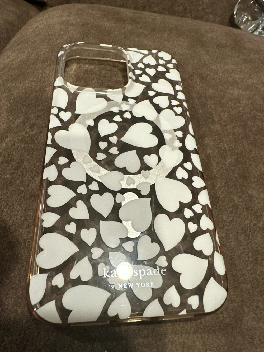 kate spade Clear Phone Case with White Heart Print and MagSafe Ring